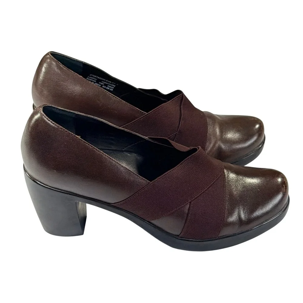 Dansko Tori Nappa Heel Pumps Womens 39.5/9-9.5 Brown‎ Leather Elastic Strap Shoe